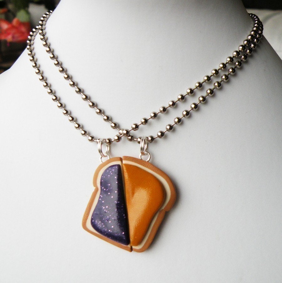 Peanut Butter and Jelly Matching Slice Best Friend Couples Necklaces - Set of 2