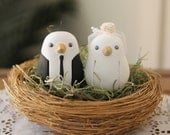 Custom Wedding Cake Topper - Small Hand Painted Love Birds with Nest
