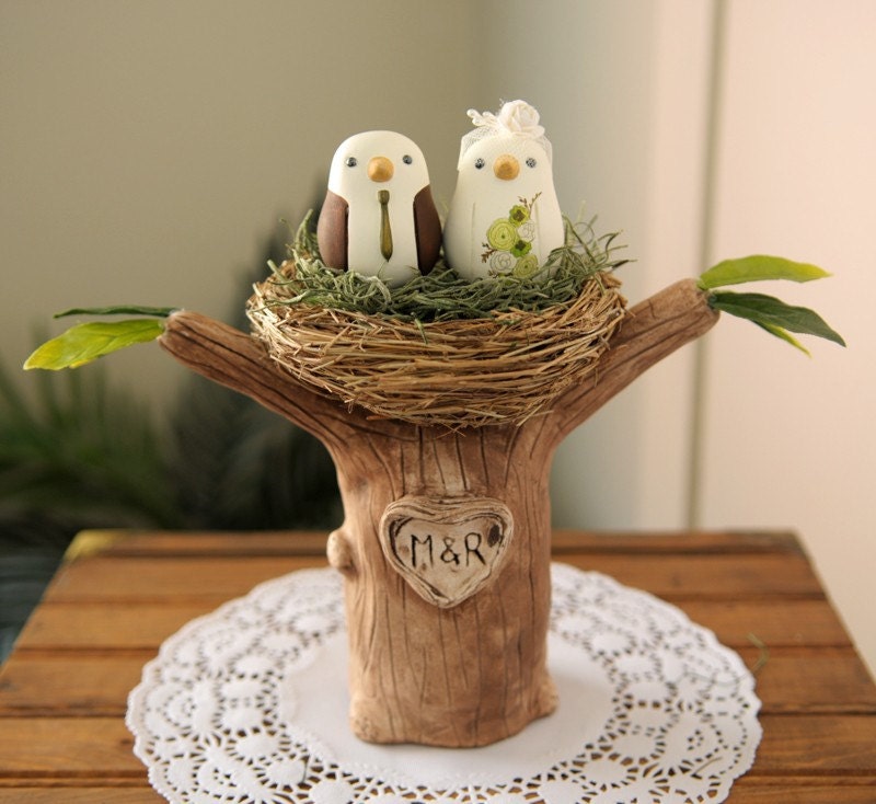 Wedding Cake Topper - Love Birds with Tree and Nest - Small