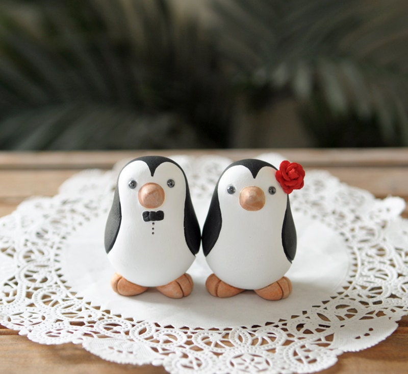 Wedding Cake Topper -- Penguin Cake Topper -- Small