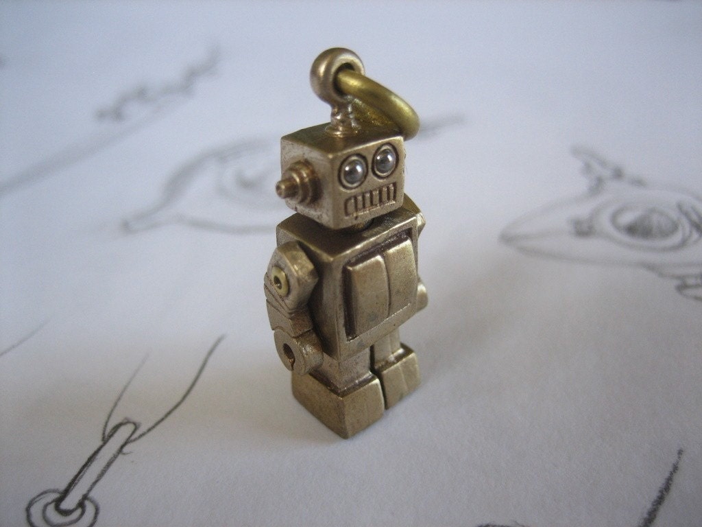 Robot necklace MEGABOT bronze long antique ball chain