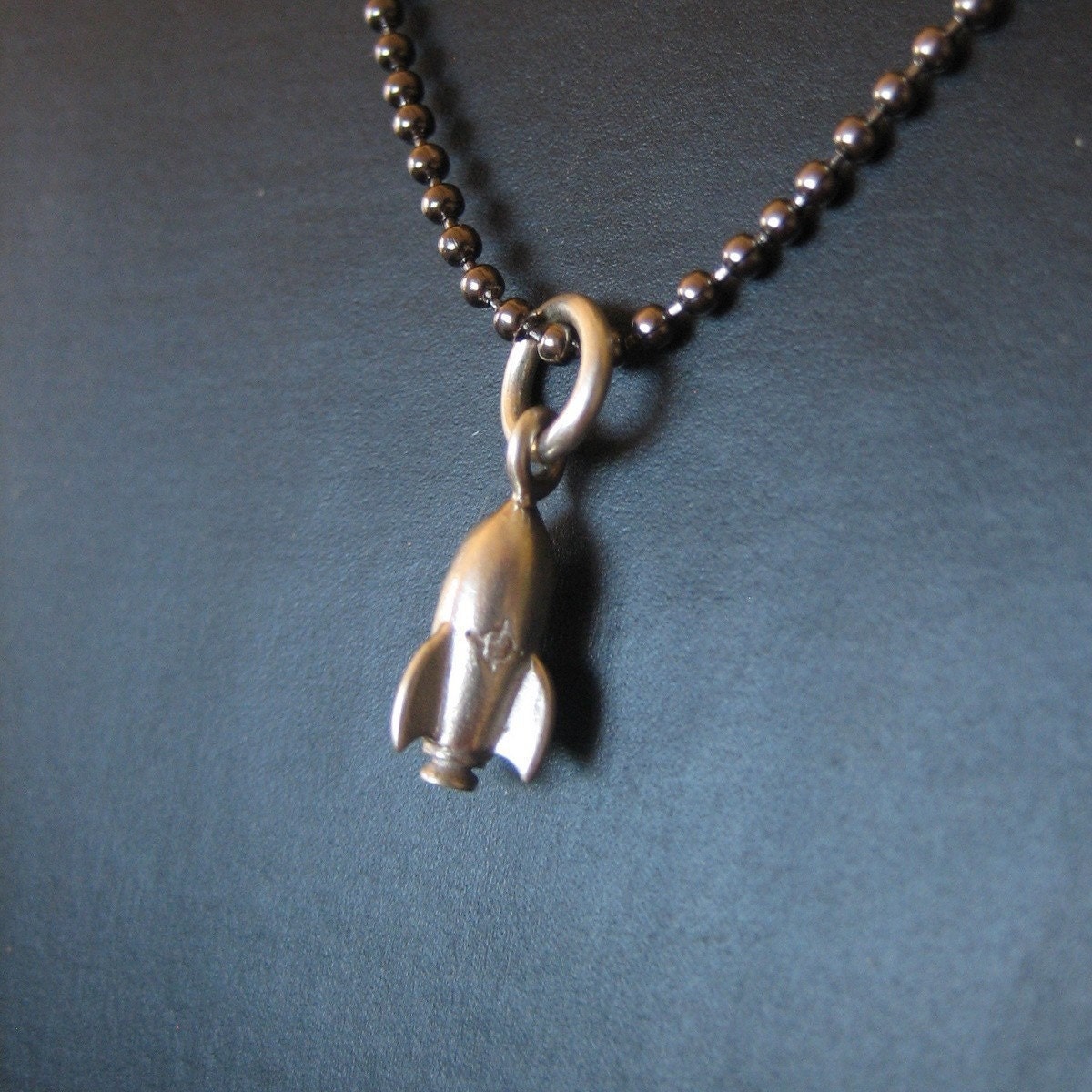 Silver rocket necklace NANO ROCKET sterling silver long gunmetal chain