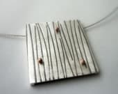 Bamboo pendant, modern contemporary jewelry, striped, strip, cooper, ball, sterling silver, differerent, grey, geometrical jewelry