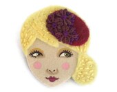 1940s Girl Felt Brooch, Fabric Brooch, Art Brooch, Wearable Art Jewelry, Mother's Day Gift