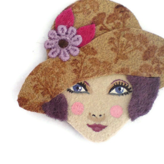 Jazz Age Girl Fabric Brooch, Felt Brooch, Art Brooch, Wearable Art Jewelry, Mother's Day Gift