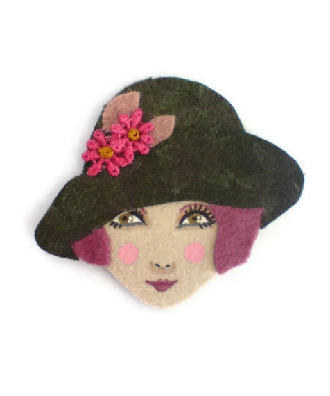Jazz Age Girl Fabric Brooch, Felt Brooch, Art Brooch, Wearable Art Jewelry, Mother's Day Gift