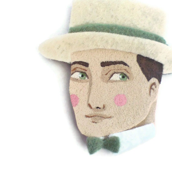 Retro Man Felt Brooch, Fabric Brooch, Art Brooch, Wearable Art Jewelry, Mother's Day Gift