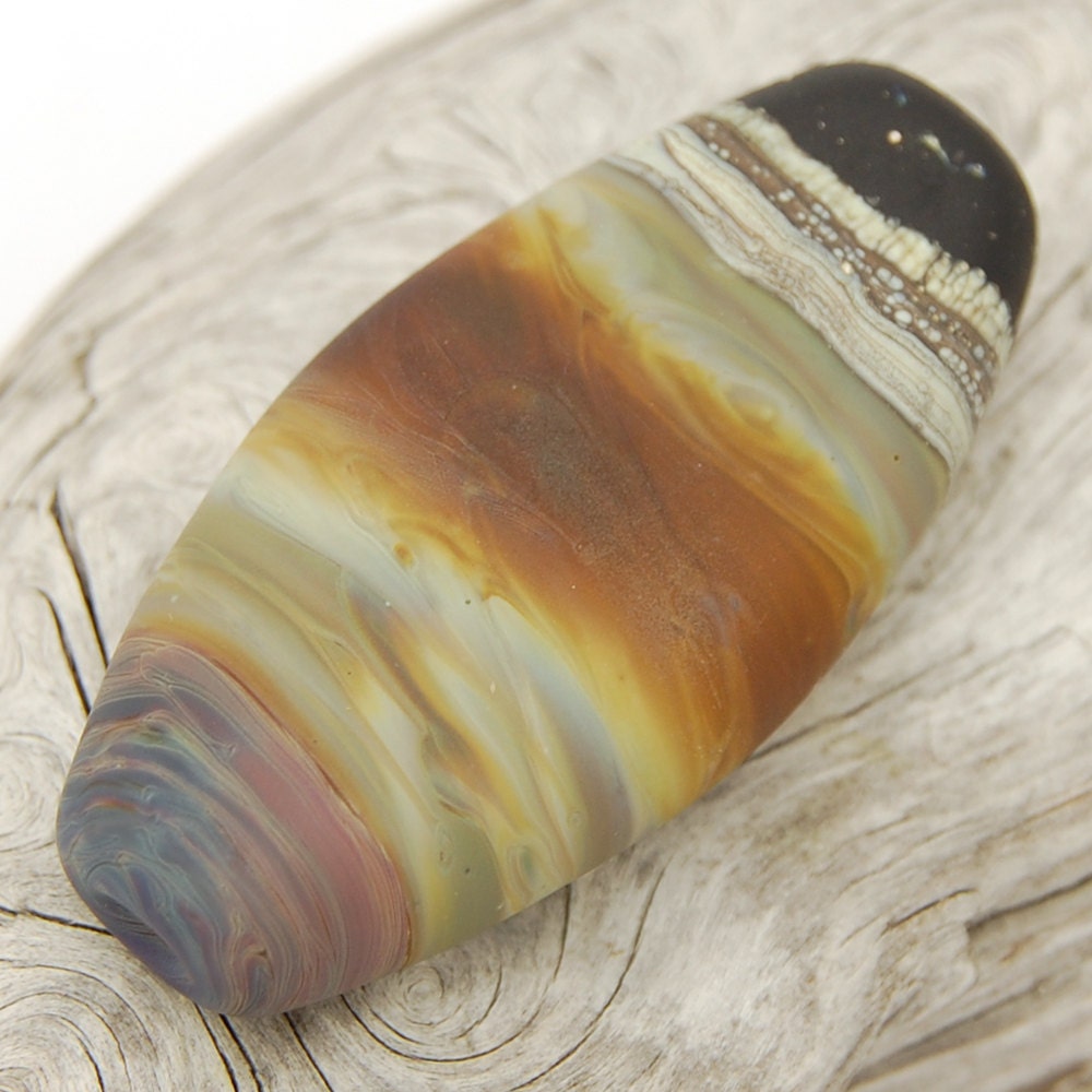 Sunset Landscape Bead - Handmade Lampwork Etched Glass Bead