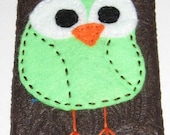 Lime Green Owl on Brown Embossed Tissue Cozy