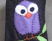 Purple Owl on Branch on Black Tissue Cozy