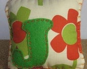 Green and Orange Mod Floral "J" Tooth Fairy Pillow - FELTITNYC