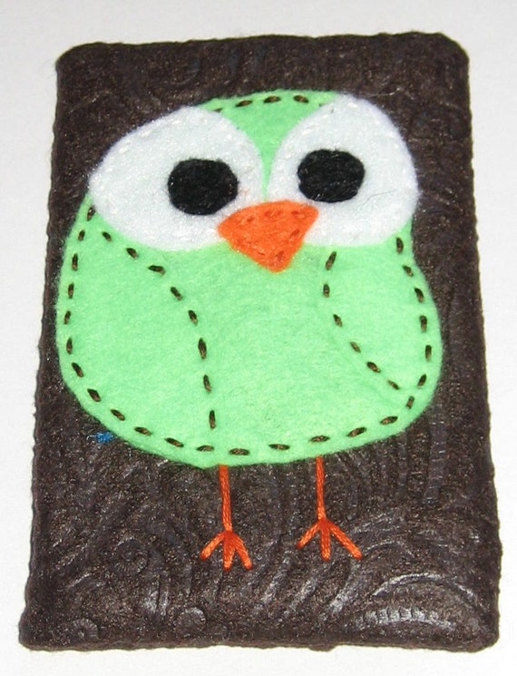 Lime Green Owl on Brown Embossed Tissue Cozy