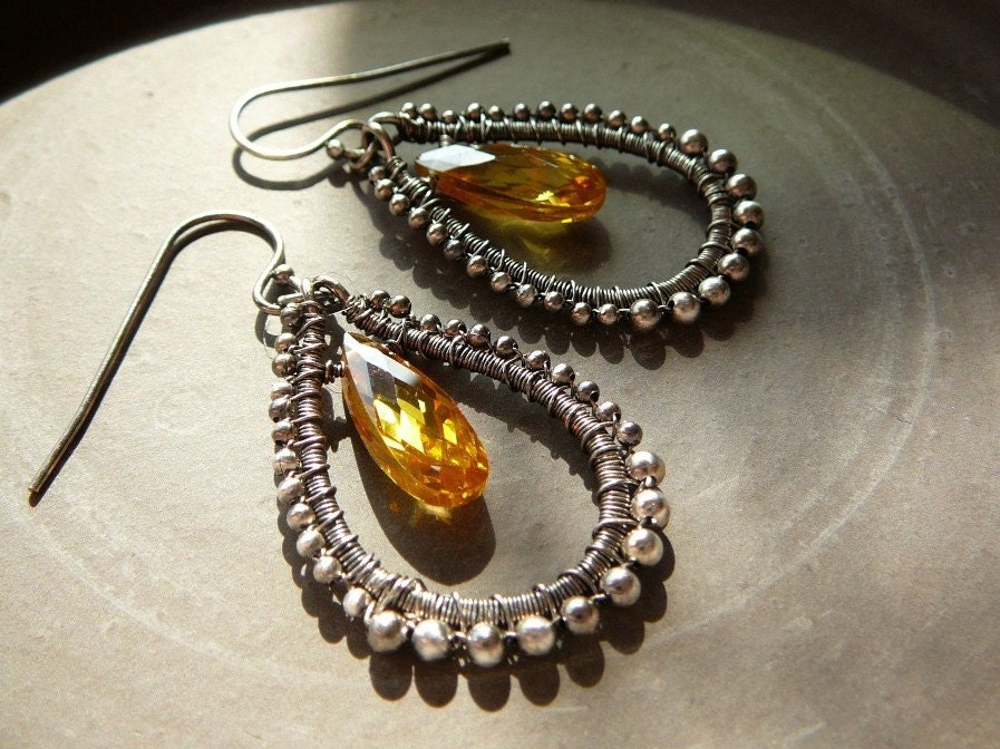 Buttercup - sterling silver and yellow cubic zirconia earrings