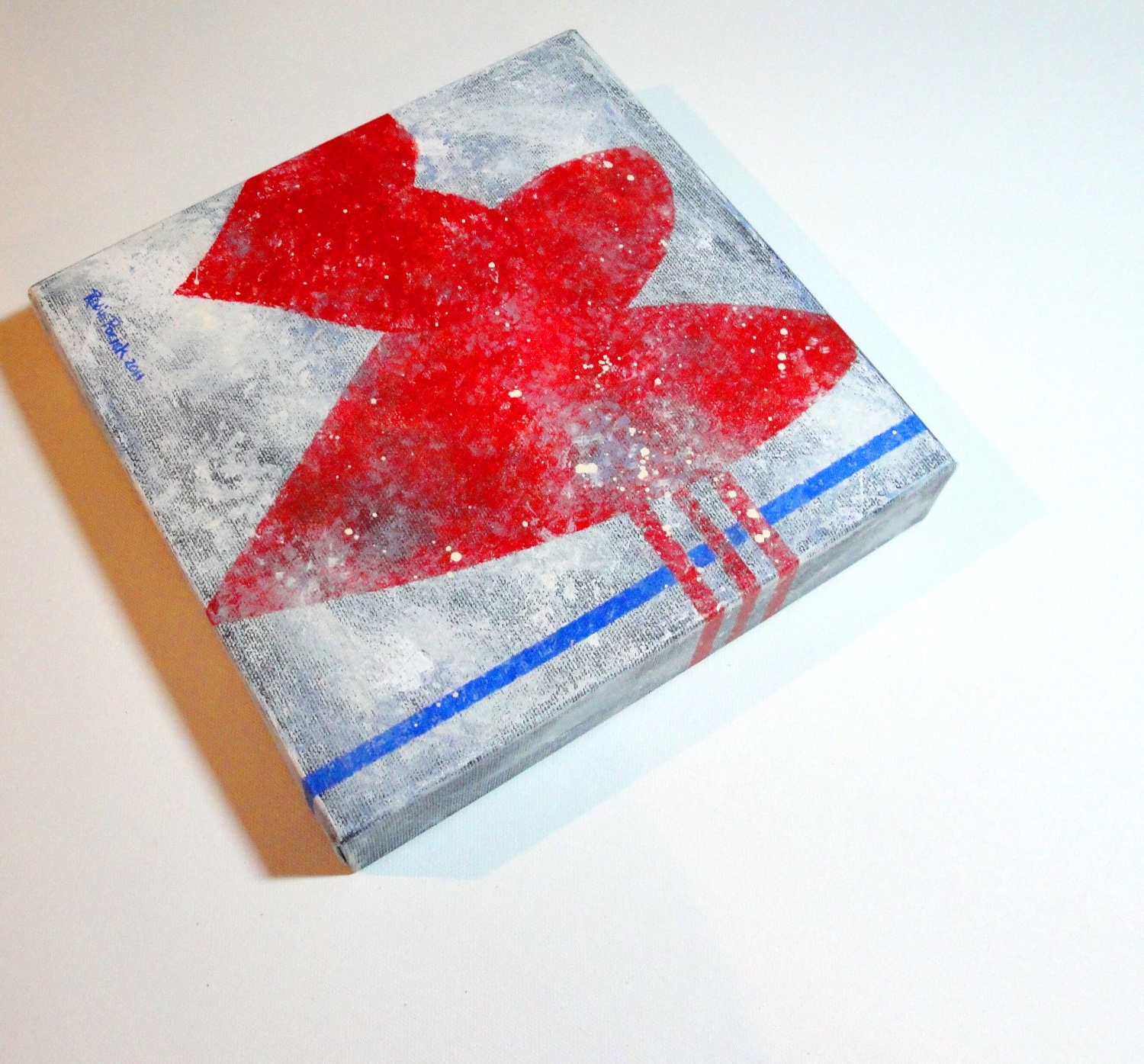 Country Folk Hearts Art: 8 x 8 inch Original Abstract Acrylic Painting on Canvas by Robin Pocisk
