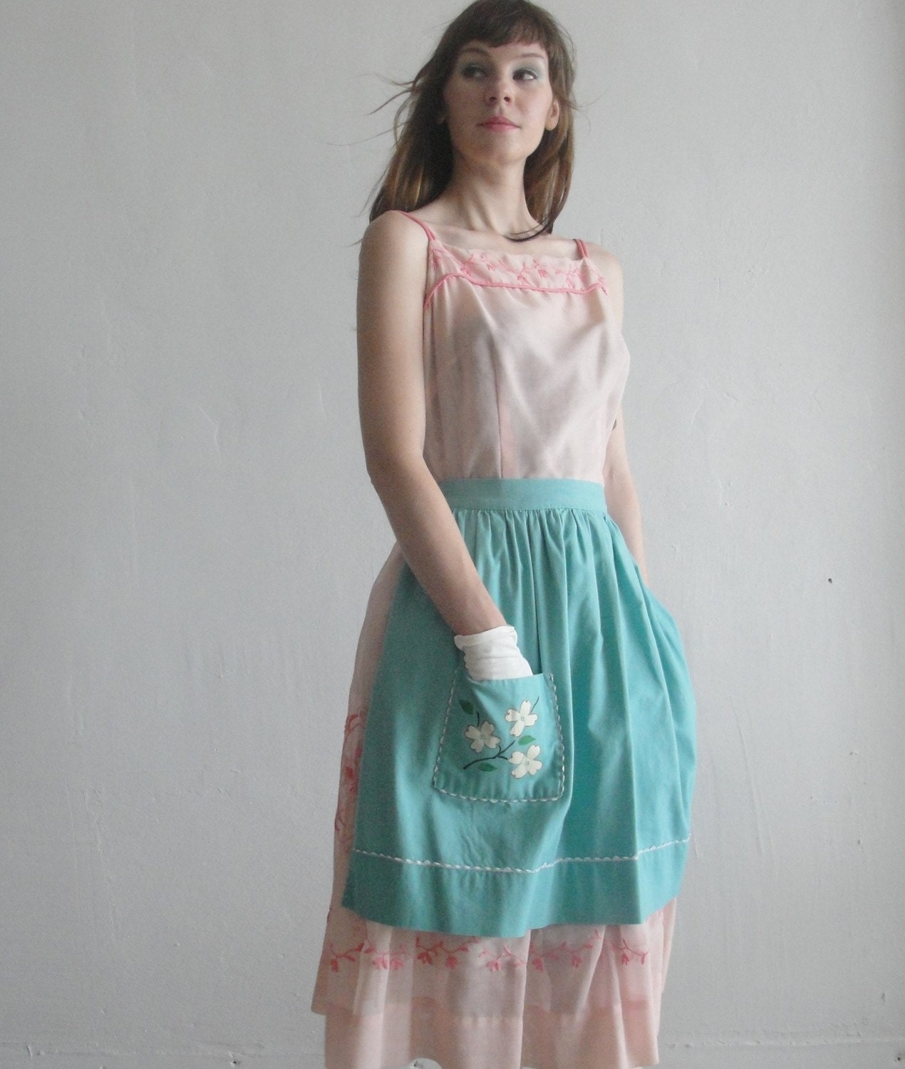 vintage Robin's Egg handpainted apron