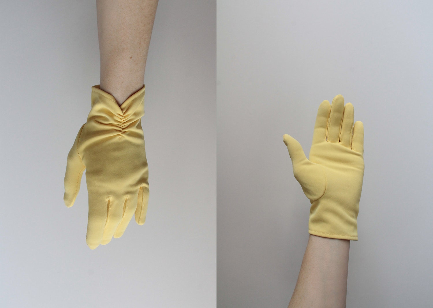 Vintage Gloves . Lemon Yellow . Driving Gloves . Mid Century . High Fashion . Ruched