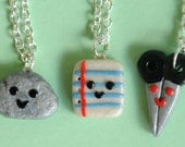 Rock Paper Scissor Necklace 3 Piece Polymer Clay Charms