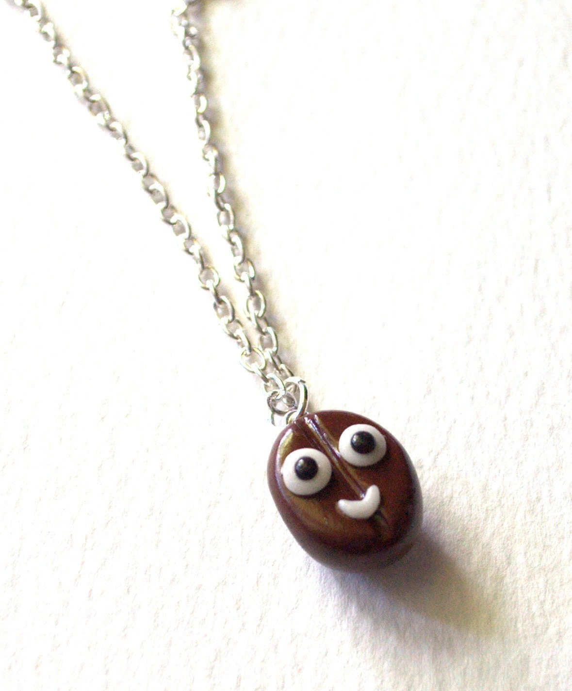 Coffee Bean Necklace Glow in the Dark Face Clay Miniatures