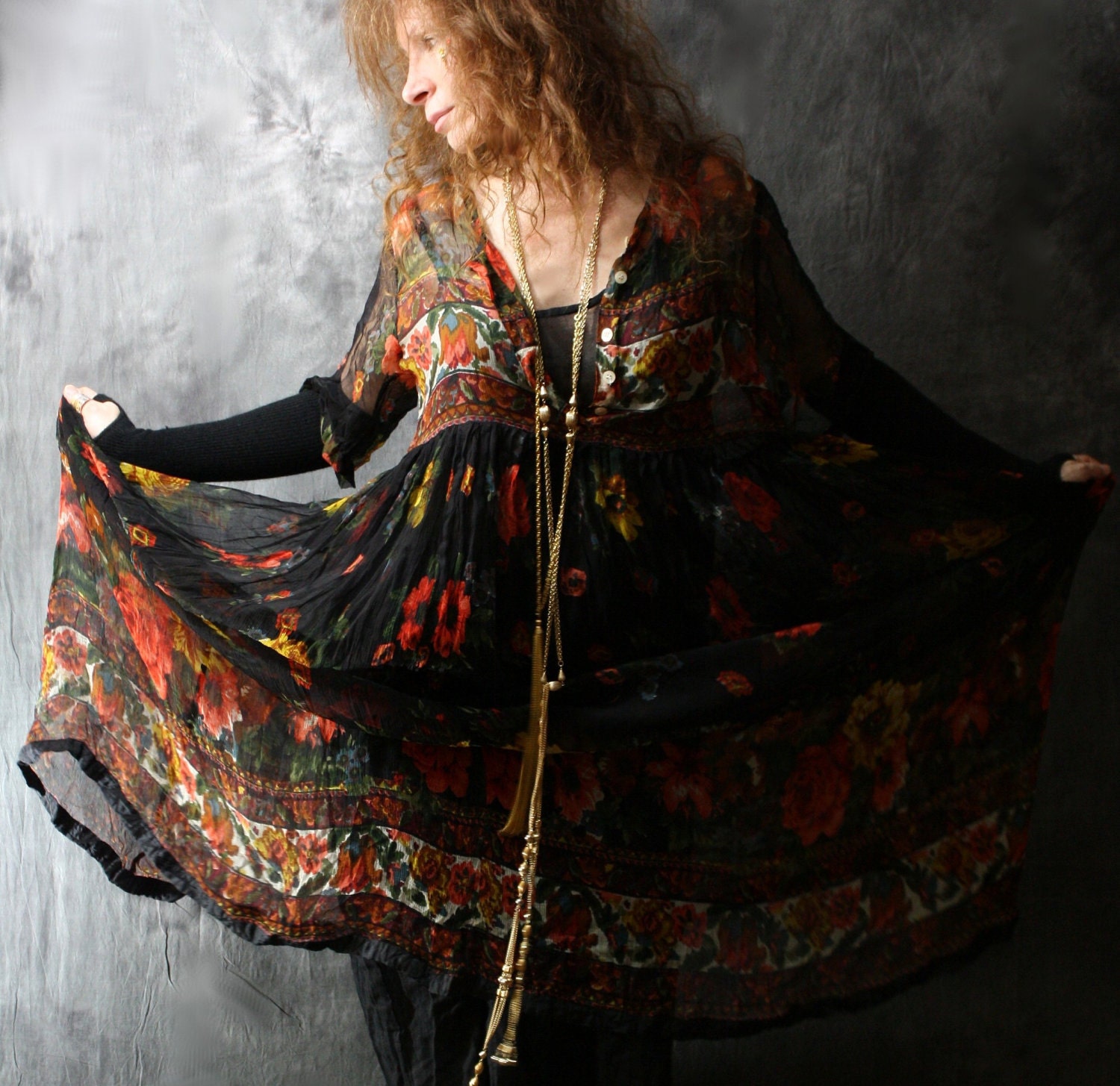 Reserved for Anna Kwon Adjusted Balance listing Vintage 80's Sweet Gypsy Rose Dress. Sheer Hippie India