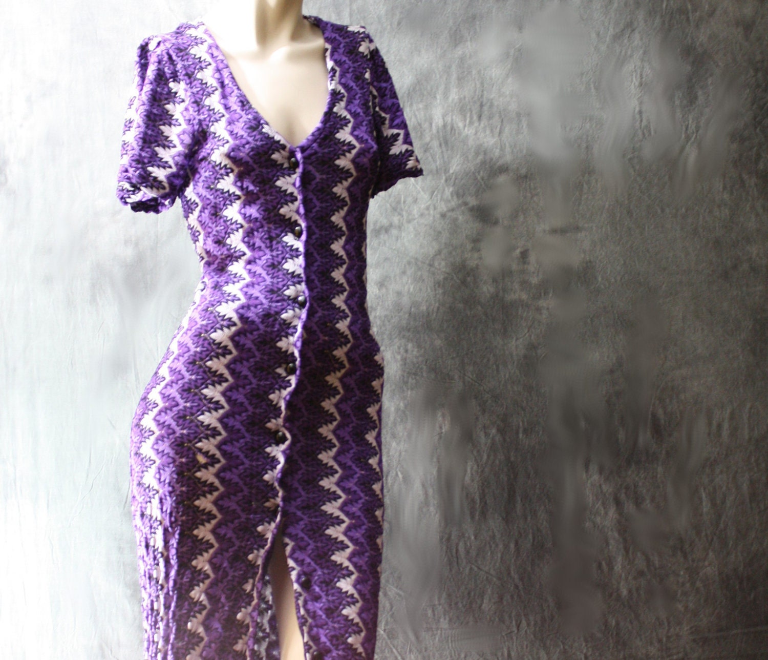 Vintage 1960s 1970s Sexy Bodycon Flame Stitch Maxi Dress or Jacket , Buttons all the way down the front . SALE 40.00