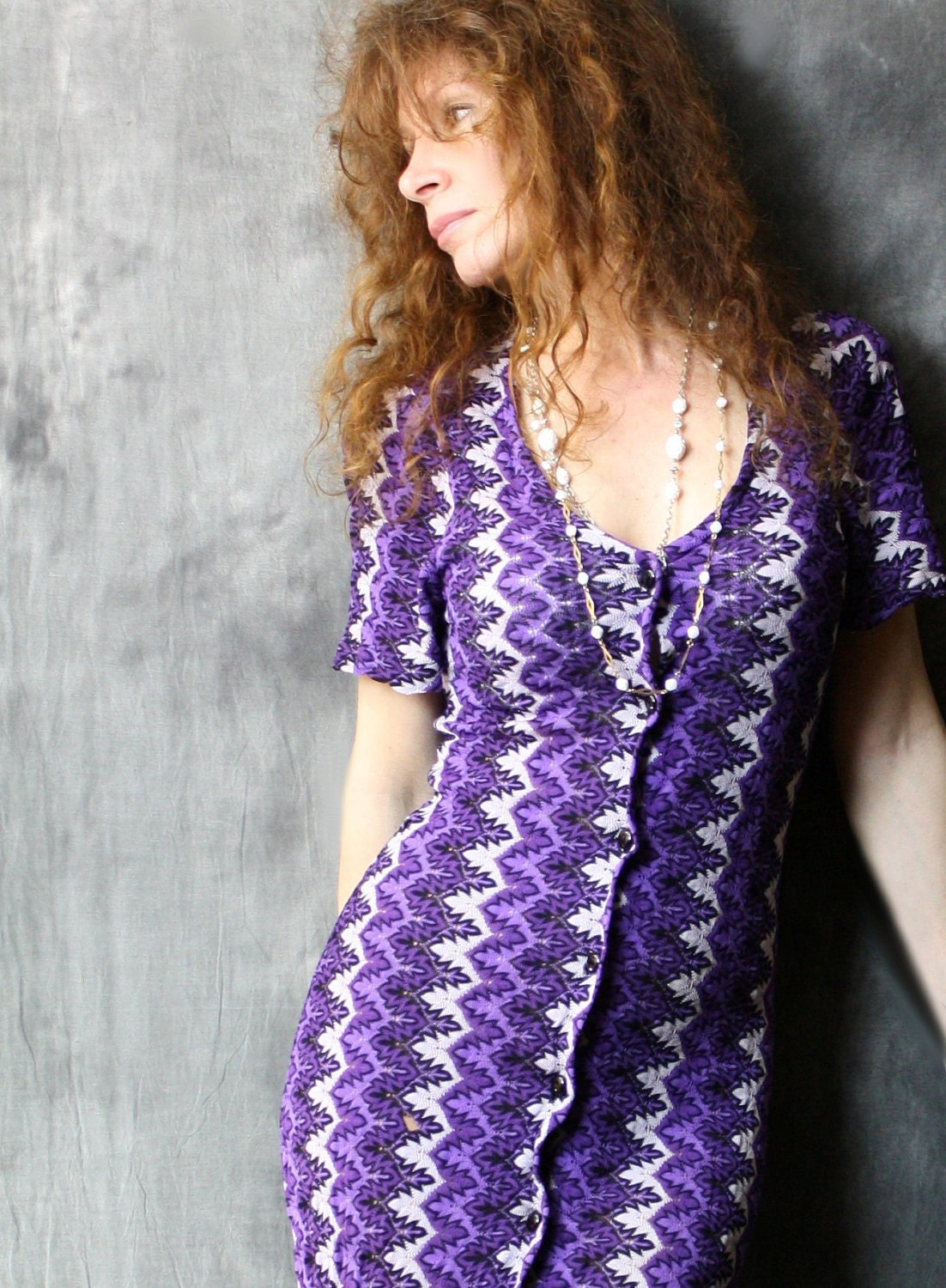 Vintage 1960s 1970s Sexy Bodycon Flame Stitch Maxi Dress or Jacket , Buttons all the way down the front . SALE 40.00