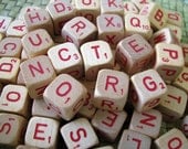 Vintage Scrabble Wooden Crossword Red Letter Dice Set of 10