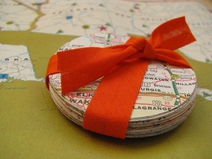 Vintage Road Atlas and Map Hand Punched Circles