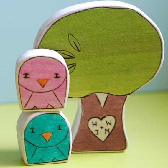 Personalized Sweetheart Tree and Tweet Bird Pair  Wedding Cake Topper Love Gift