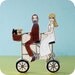 Custom Wedding Cake Topper Couple on a Double Bike with Two Pets