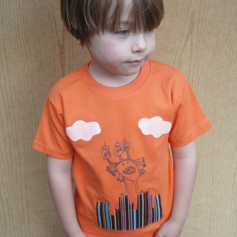 robosaurus - hand screenprinted short sleeve tee, size 6 - 12 youth