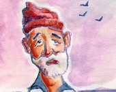 Bill Murray as Steve Zissou in "The Life Aquatic" watercolor - 5"x7" Postcard Print