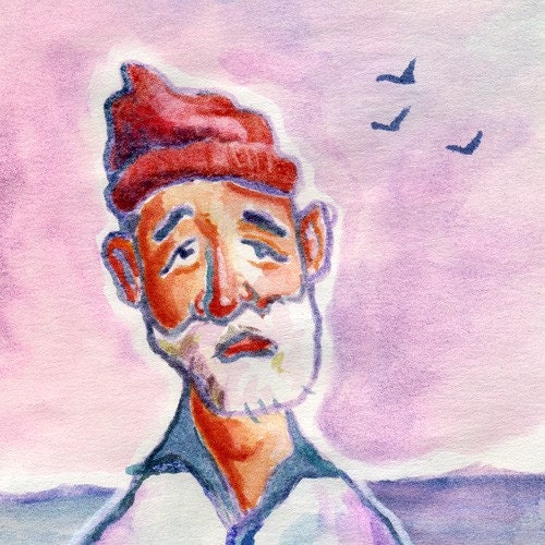 Bill Murray as Steve Zissou in "The Life Aquatic" watercolor - 5"x7" Postcard Print