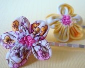 Shabby Fabric Flower Hair Pins - Set of 2