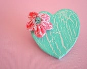 Shabby Wooden Heart Brooch