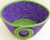 Small Fabric Coiled Bowl/Basket in Purple and Green
