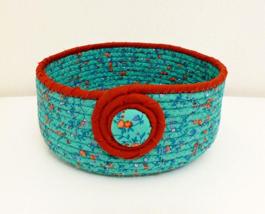 Pretty Small/Medium Size Fabric Coiled Bowl/Basket