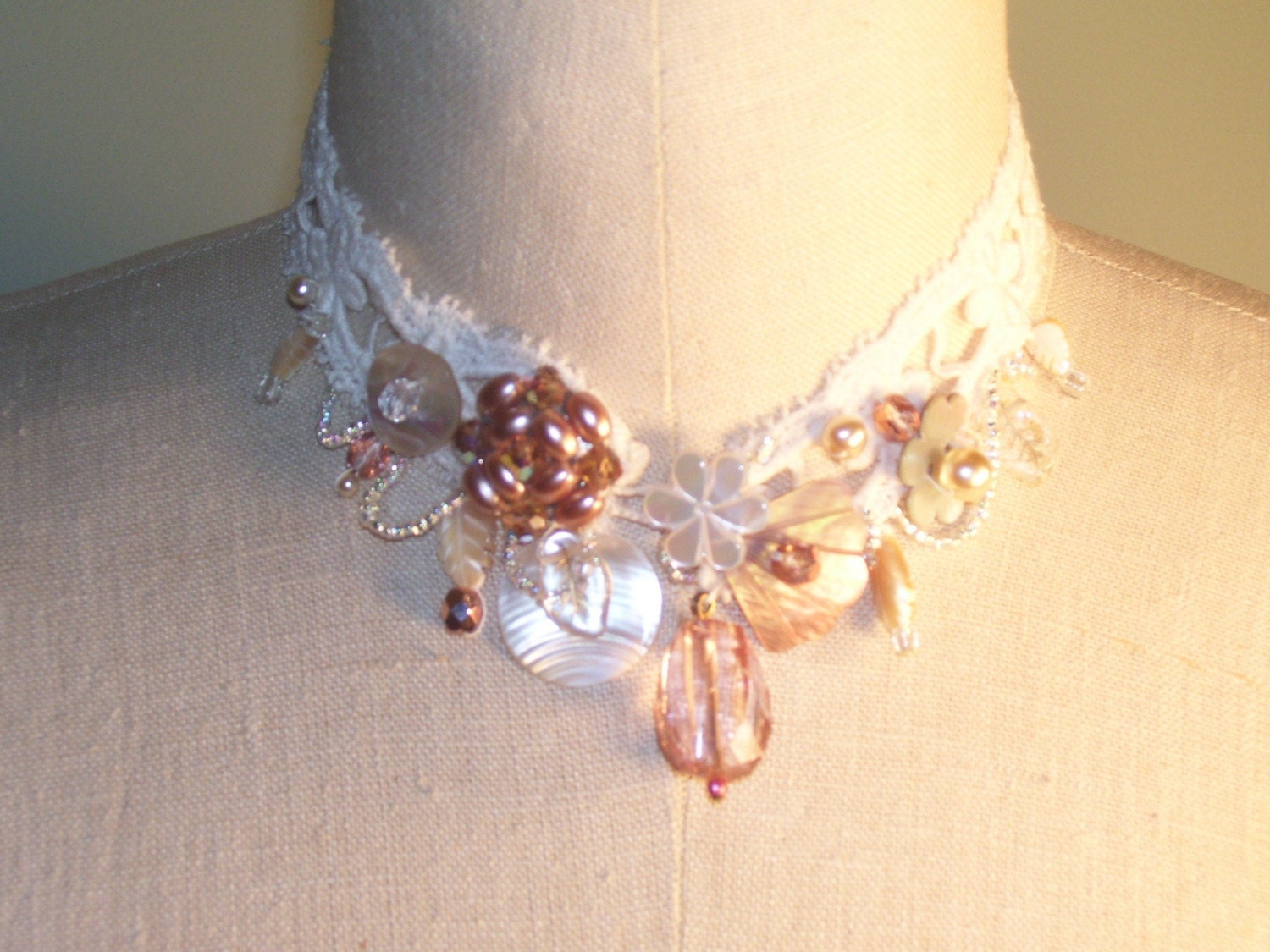 Lace Bauble Collage Necklace and earings