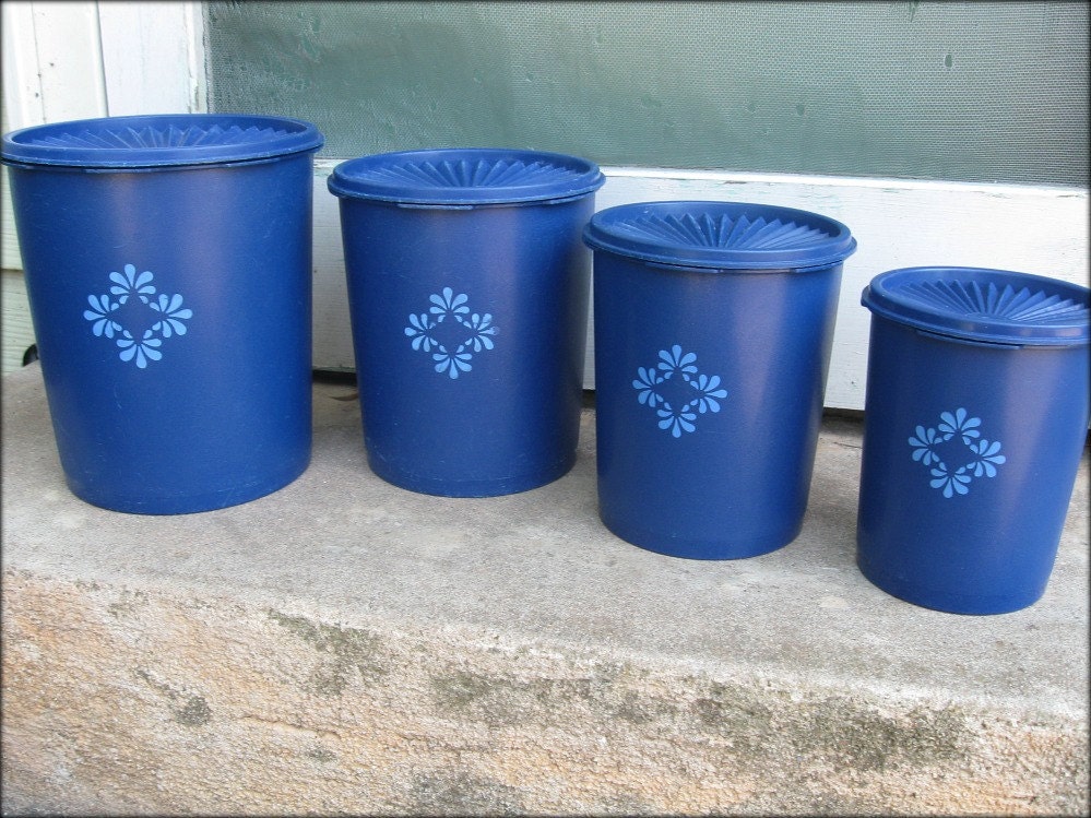 Vintage Blue Tupperware Canisters... Set of 4 by splendidthings