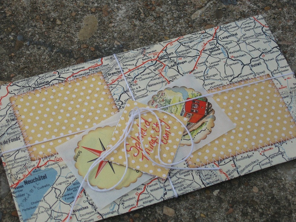 Handmade envelopes from upcycled Switzerland map. Stitched with envelope seals. Set of 2