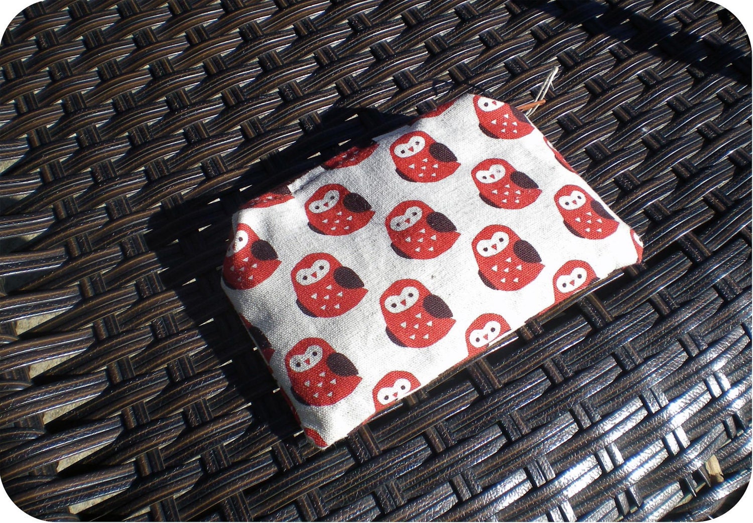 Red Owl Print Lined Zipper Pouch