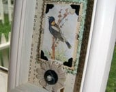 Handmade Bird Art Original Collage in Bird Shadowbox Vintage Ephemera Vintage Bird