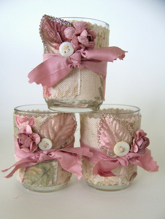 Vintage Votive Candle Holders Vintage Floral Candle by QueenBe