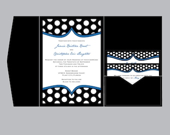 Retro - Vintage 1950's Polka Dot Layered Pocketfold Wedding Invitation with address labels