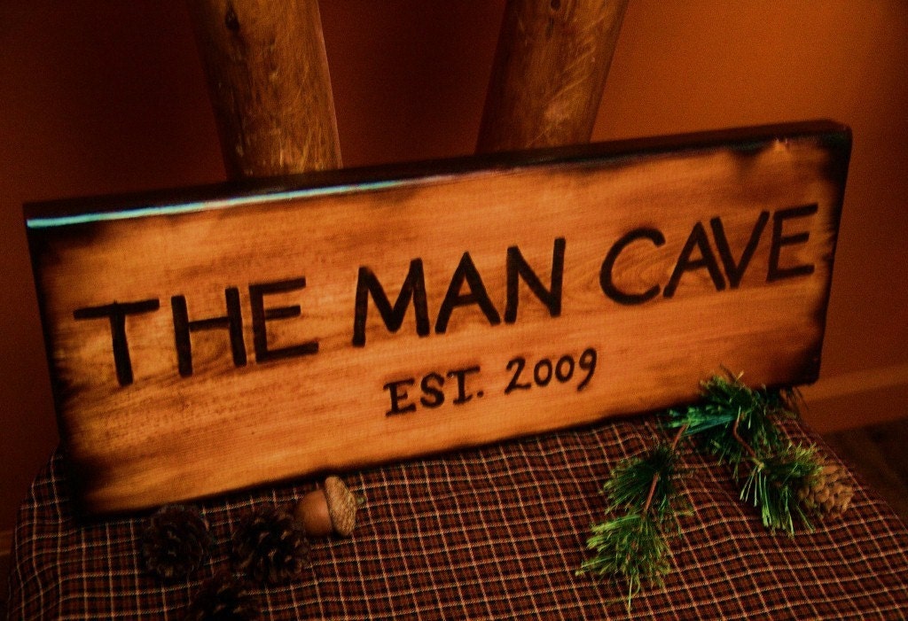 Rustic man Wood rustic Sign sign MAN Burned Style  CAVE Cabin OFG THE cave Bathroom  Log TEAM