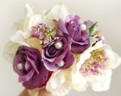 purple flower for hair, bridal hair accessories, lavender hair clip, ivory flower wedding  - AVONLEA - cream wedding headpiece