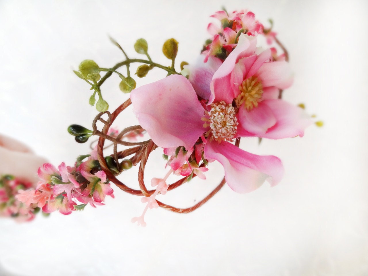 pink flower dogwood headpiece, wedding hair piece, hair accessories - FROLIC - fern, green wedding, flower girl