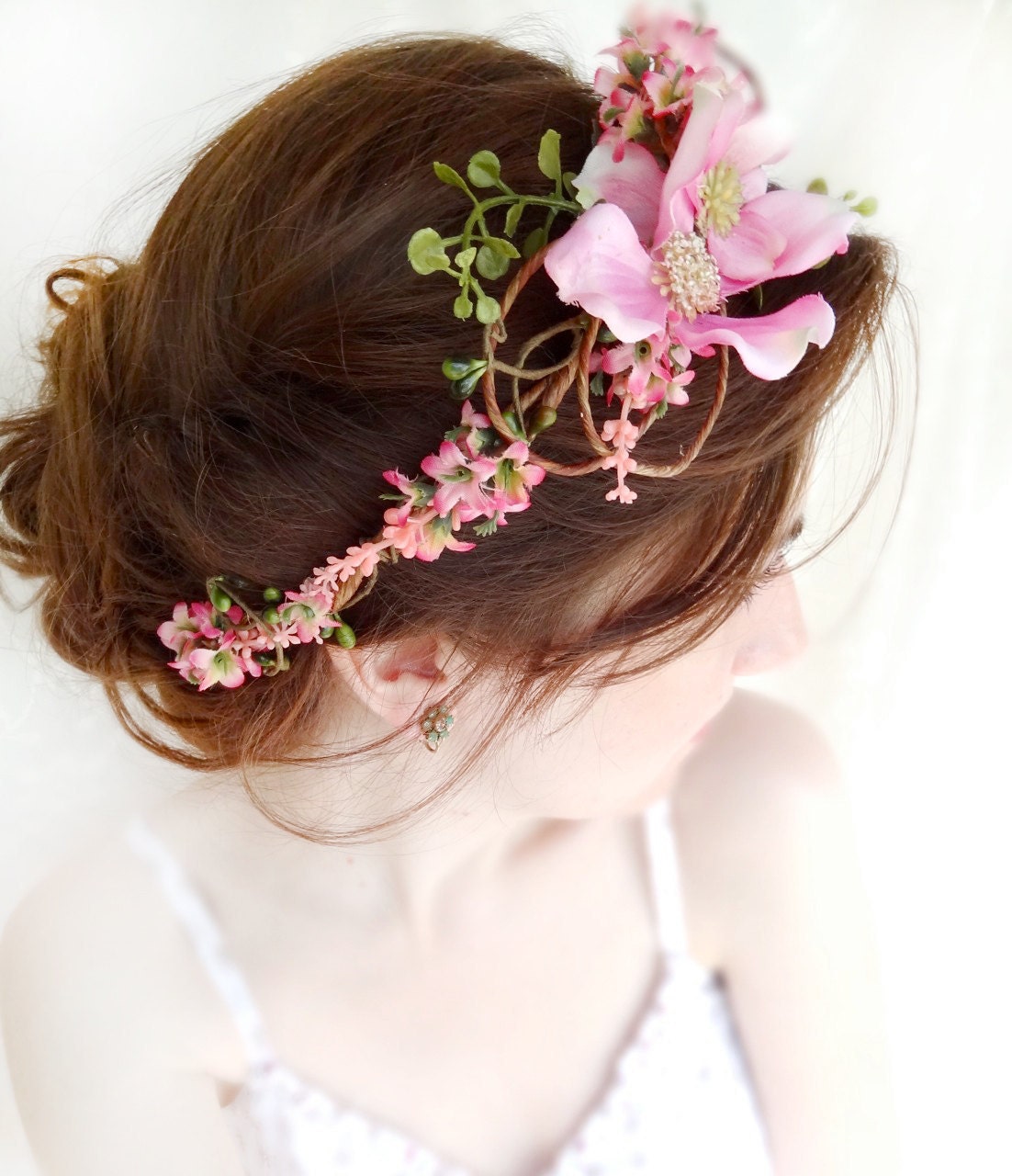 pink flower dogwood headpiece, wedding hair piece, hair accessories - FROLIC - fern, green wedding, flower girl