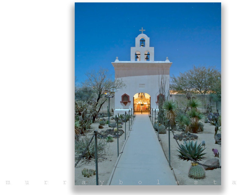 Night Photo, Moonlight Photograph, Church Art, Tucson, Blue Moon, Moon Glow, 8x10
