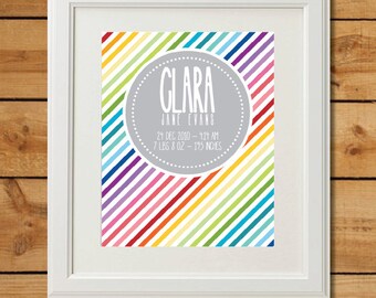 Personalized Nursery Art - Printable Art - Rainbow Stripes