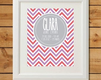 Personalized Nursery Wall Art Birth Poster - Printable Art - Chevron